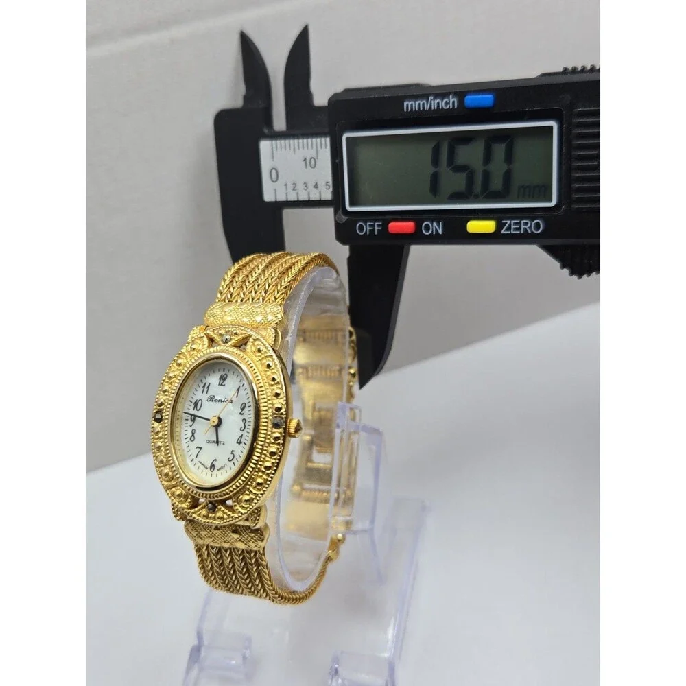 Vintage Ronica Womens Gold Tone Marcasite Multi Chain Bracelet Watch New Battery